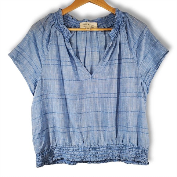 Anthropologie Tops - Anthropologie Cloth & Stone Smocked V-Neck Chambray Top Blue Size Medium
